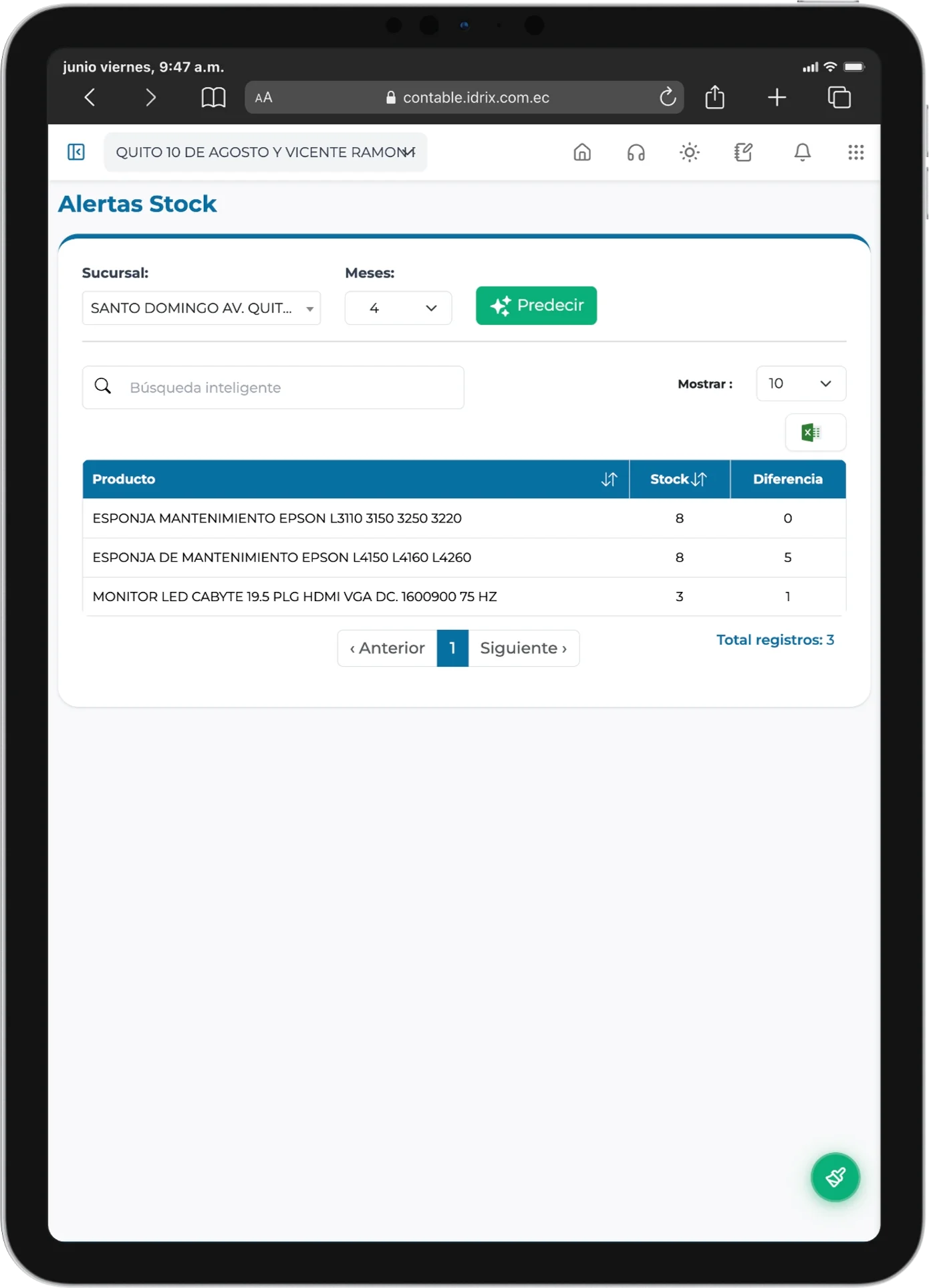 Alertas de stock con inteligencia artificial en iDrix Contable