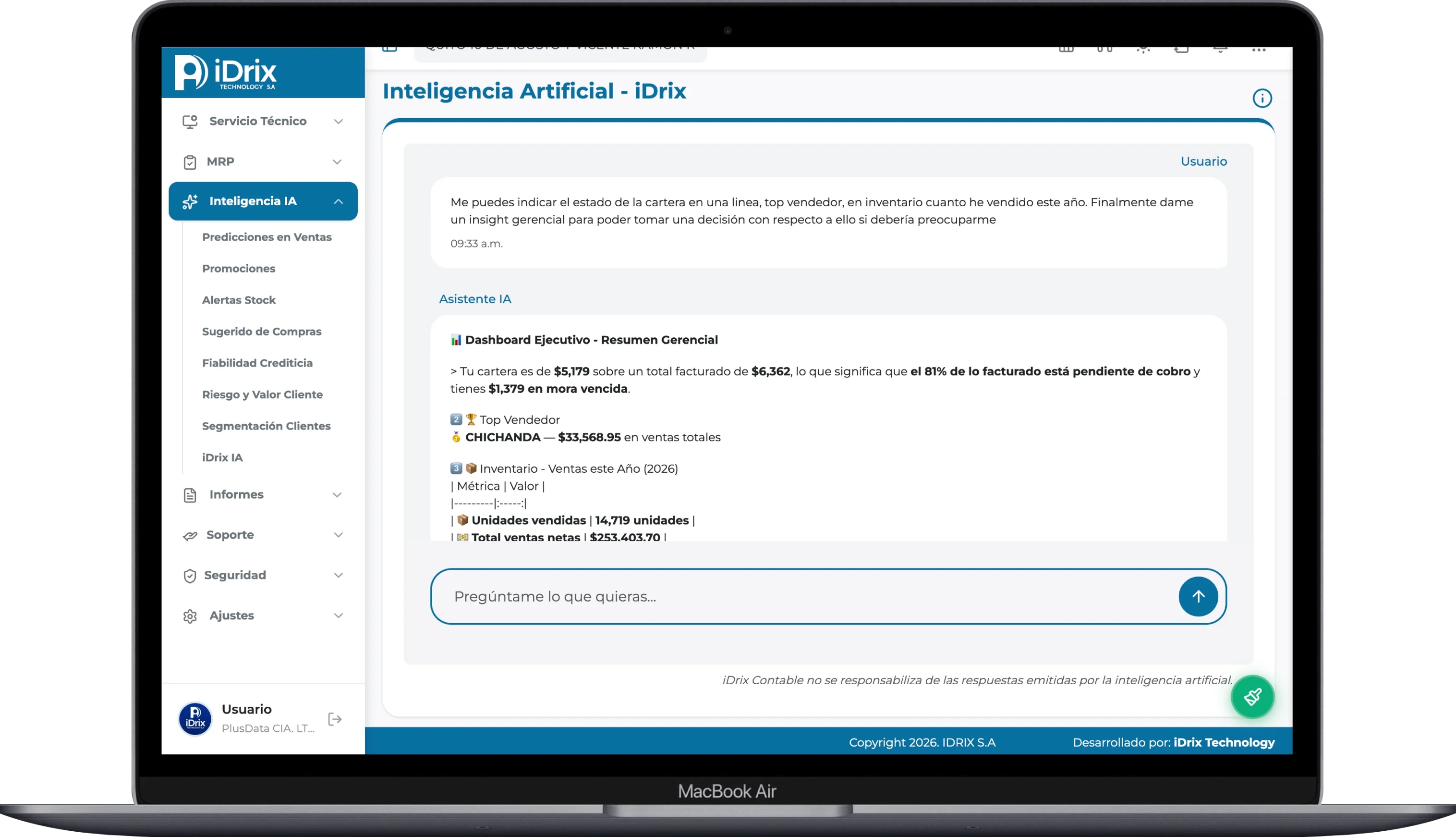 Inteligencia artificial para toma de decisiones en iDrix Contable con dashboard ejecutivo y resumen gerencial