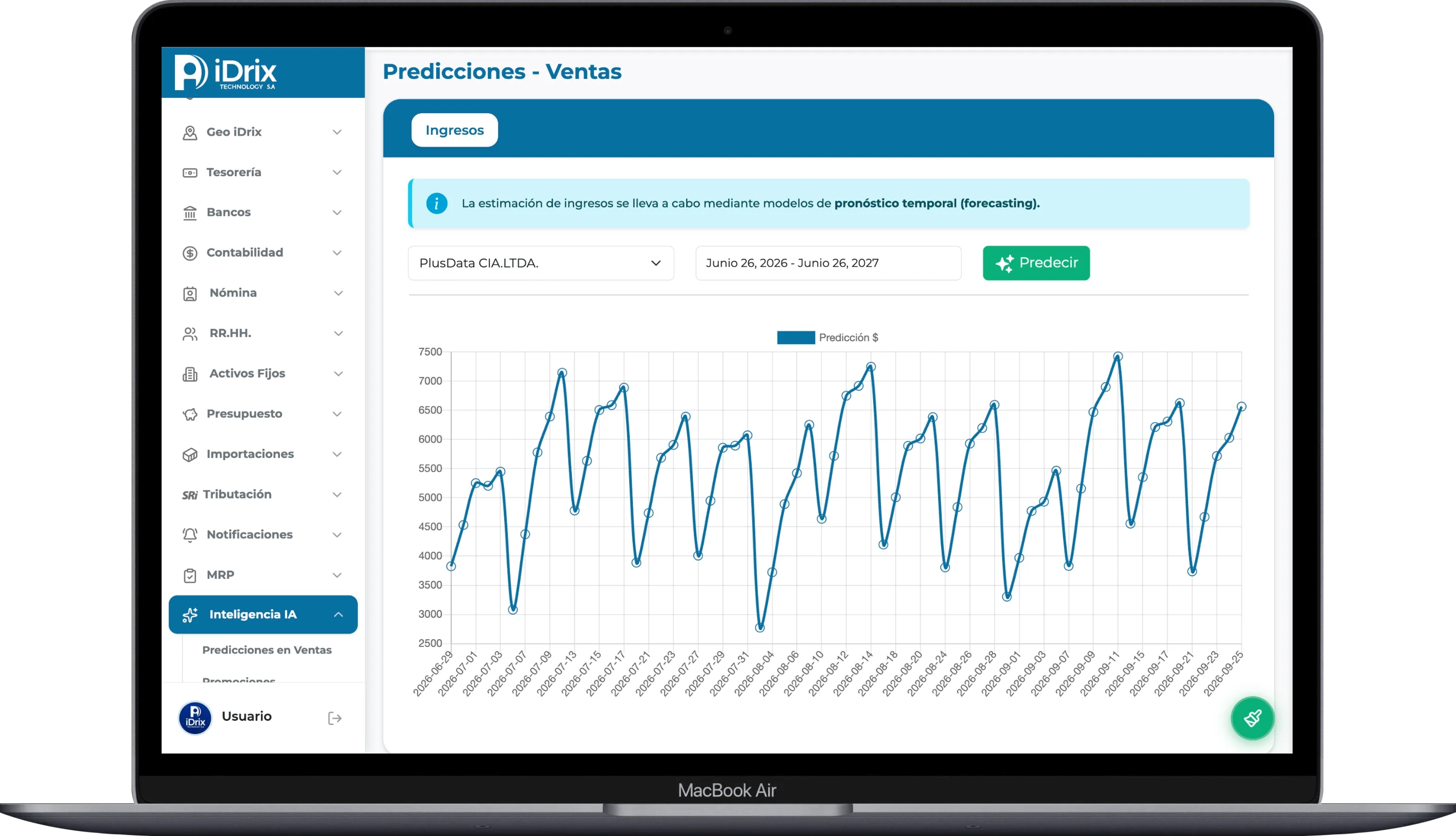 Predicción de ventas con inteligencia artificial en iDrix Contable