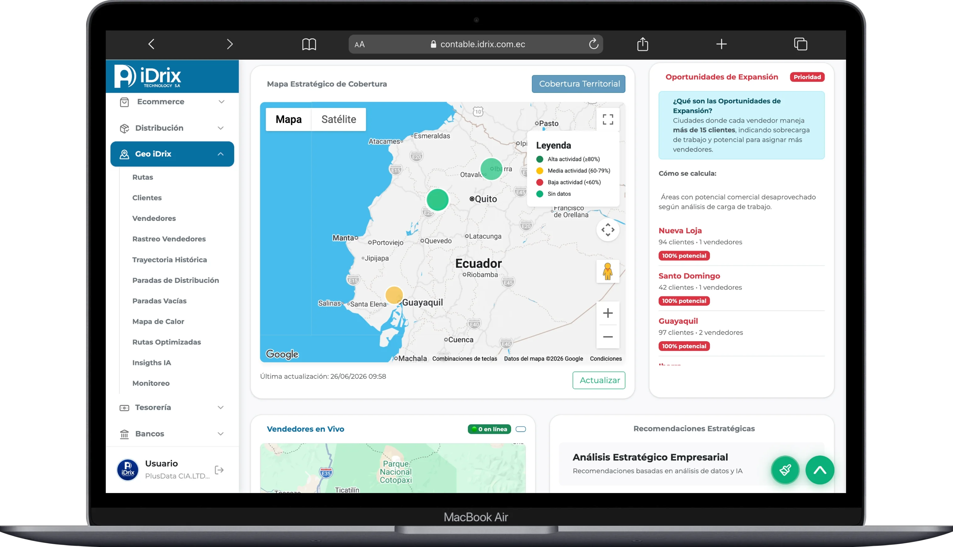 Rastreo de vendedores y cobertura territorial con inteligencia artificial en iDrix Contable