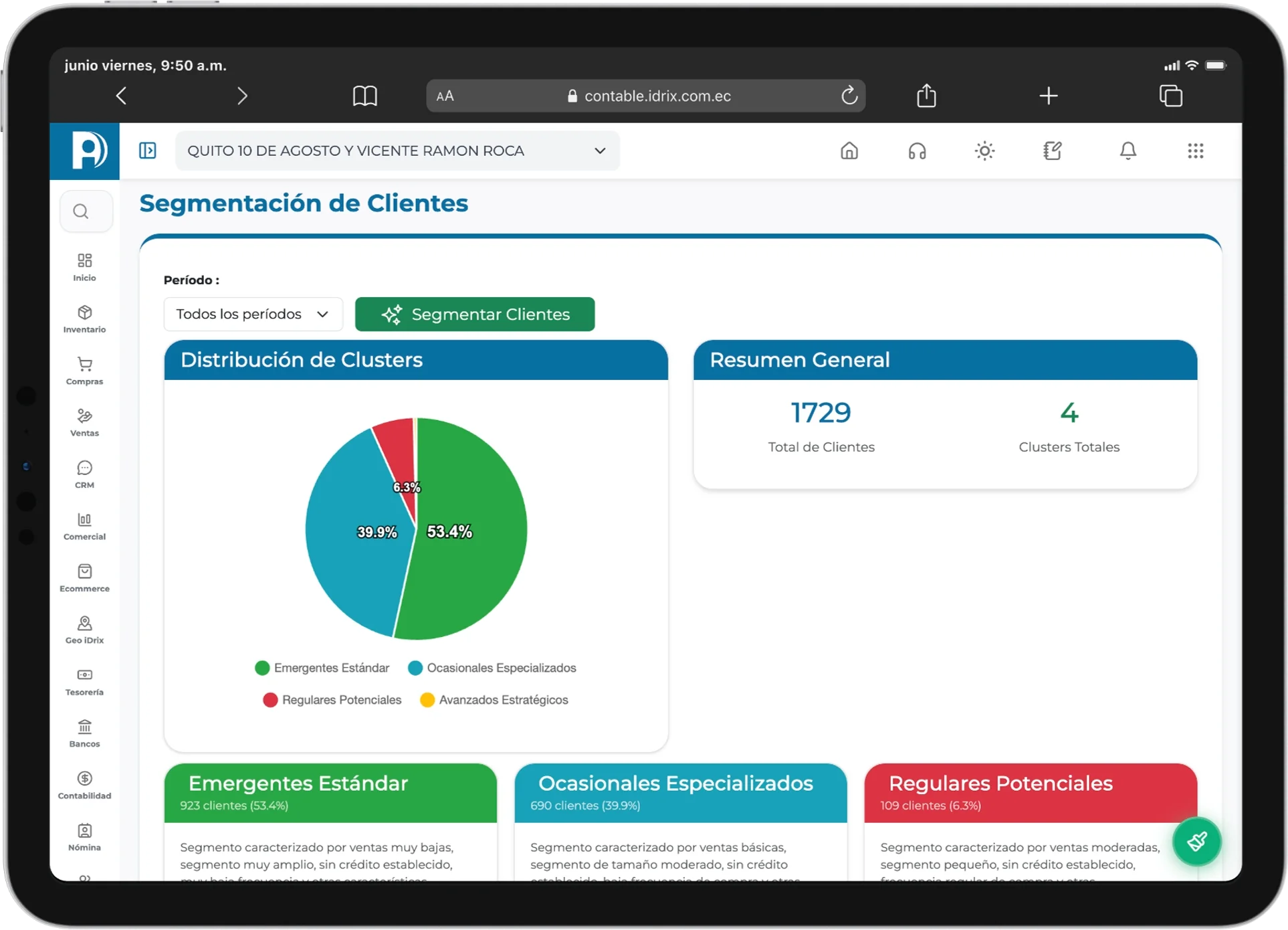 Segmentación inteligente de clientes con inteligencia artificial en iDrix Contable